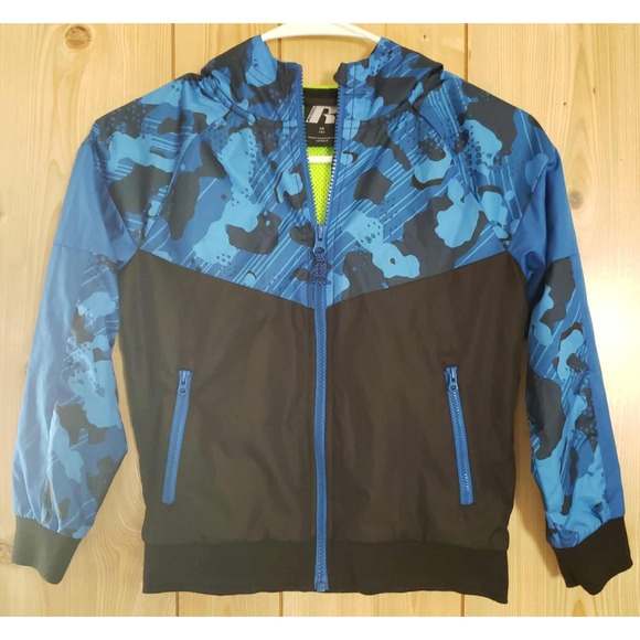 Youth Boys Russell‎ Blue Windbreaker Jacket M (8) Hooded Zip Pockets Lightweight - Picture 6 of 7
